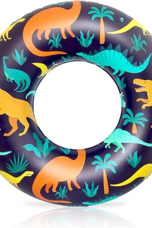 The Playtek 33 inch Pool Ring, Dino Playful Printed Pool Ring, Durable Floats Tubes for Swimming on Beach, Pool, Water Sports for Adults and Kids, Large