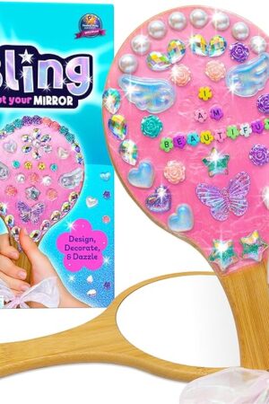 The PURPLE LADYBUG Decorate Your Own Bling Out Mirror Craft Kit for Girls - DIY Craft Set with Wooden Handheld Mirror, Gems, & Beads, Girl Birthday Gift for 5-12 Years Old, Crafts for Girls Ages 4-12