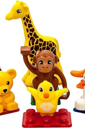 The PicassoTiles 7pc Magnetic Animal Action Figure Set for Magnet Building Block Educational STEM Learning Kit Construction Toy Pretend Playset Child Brain Development HandEye Coordination Training PTA07