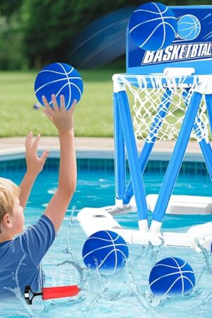 The Pool Basketball Hoop Set, Floating Pool Games with 3 Basketballs & Pump, Outdoor/Indoor Water Play Toy for Kids and Adults, Summer Swimming Party (Blue Pool Basketball)