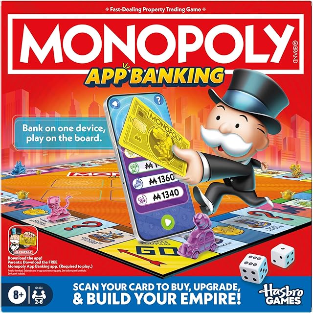 The Monopoly App Banking Board Game | App-Enabled Game | Links to Smart Devices | Ages 8+ | 2 to 6 Players | 45 Mins. | Family Games for Kids