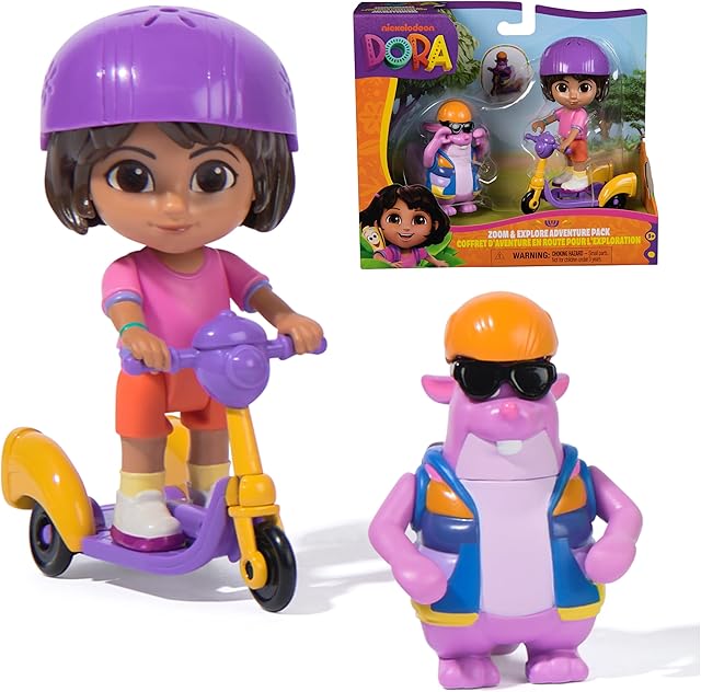 The Dora, Zoom & Explore Adventure Pack with Dora & Tico Toy Figures & 3-Wheeled Scooter Accessory, Kids Toys for Girls & Boys Ages 3 and Up