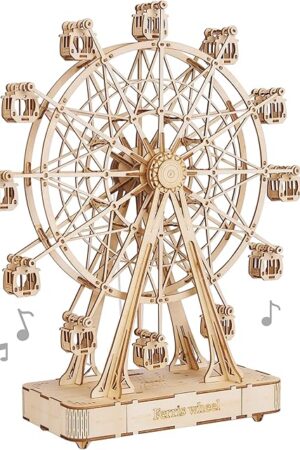The Rolife 3D Wooden Puzzle Hand Crank Music Box Machinarium Toys-DIY Wood Craft Kit-Creative Gift for Adults When Christmas/Birthday (Ferris Wheel Wood Color)