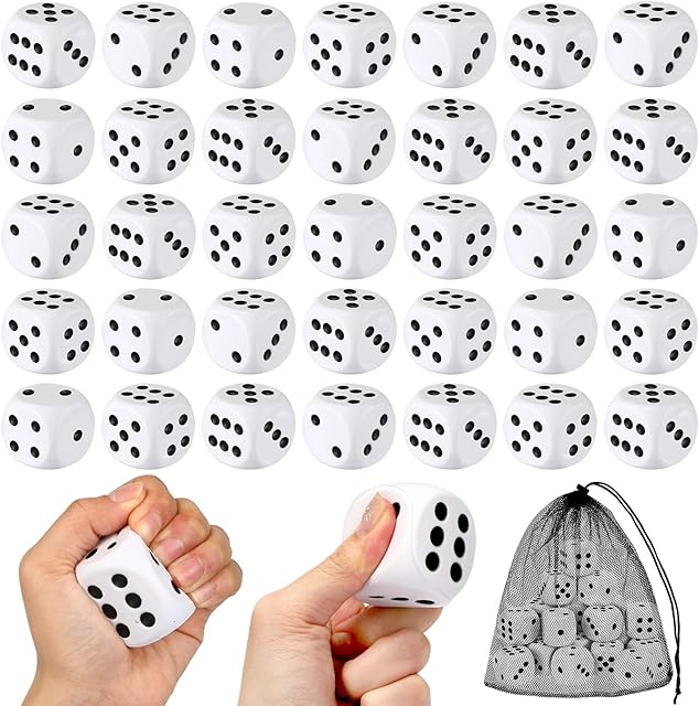 The Round Funny 24 Pcs Foam Dice Stress Ball 1.57 Inch Fake Soft Slow Dot Stress Anxiety Relief Dice Toys for Kids Adults Board Game Casino Decoration Party Toy Favors Supplies