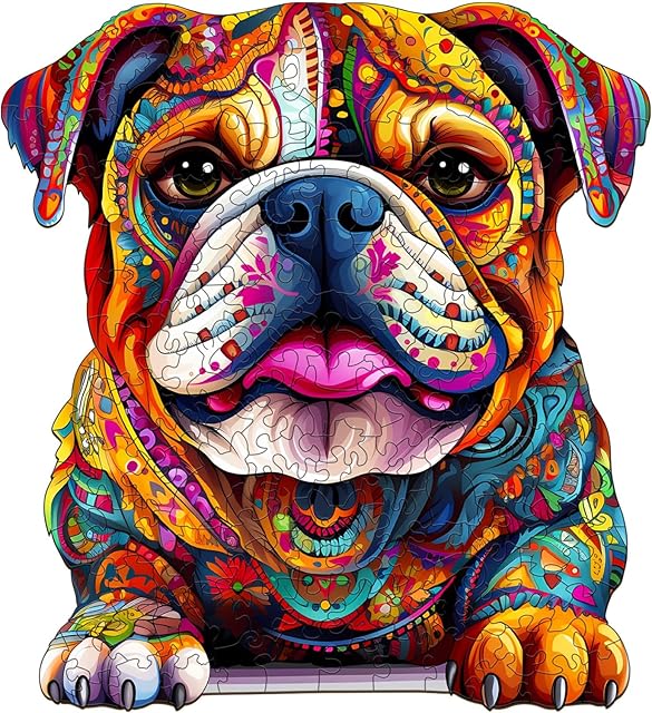 The Wooden Puzzles for Adults - Bulldog Wooden Puzzle, Unique Shape Dog Wood Jigsaw Puzzle for Adults, Wood Puzzles Adult, Gifts for Family, Wall Art Home Decor (110pcs 8.3 * 7.6in S)