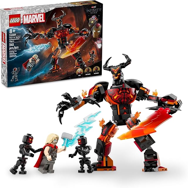 The LEGO Marvel Thor vs. Surtur Construction Figure, Buildable Thor Super Hero Toy for Kids, Marvel Action Figure Playset with 3 Minifigures, Marvel Gift for Boys and Girls Ages 8 and Up, 76289