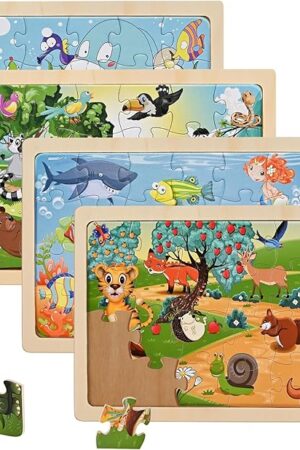 The Puzzles for Kids Ages 4-6, Wooden Puzzles for Toddlers, 4 Packs 24 PCS Thickened Sea and Animal Puzzle Toys, Preschool Educational Puzzle Toys for Boys and Girls 3 4 5 6 Years Old