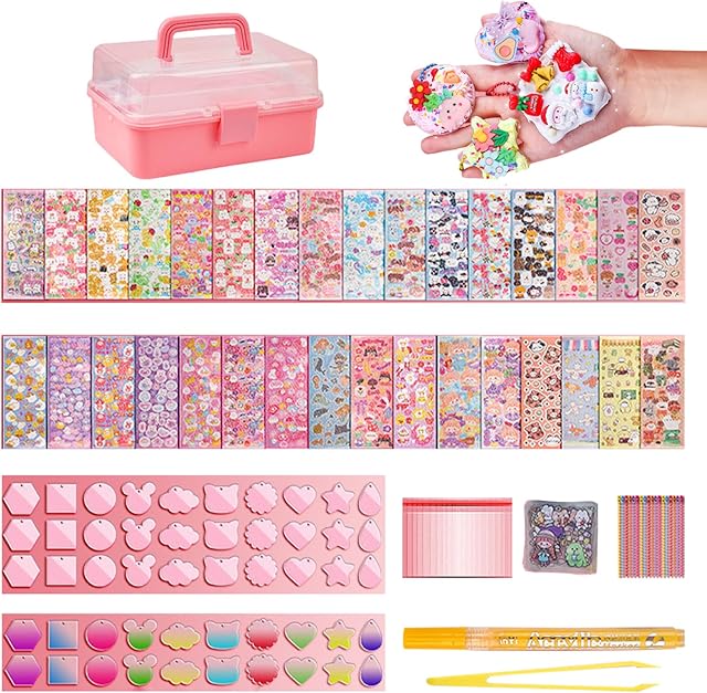 The Goo Card Sticker Set 247 Pcs DIY 3D Painting Stickers Keychain Scrapbook Kit with Storage Box Sticker Art and Craft Gift for Kids