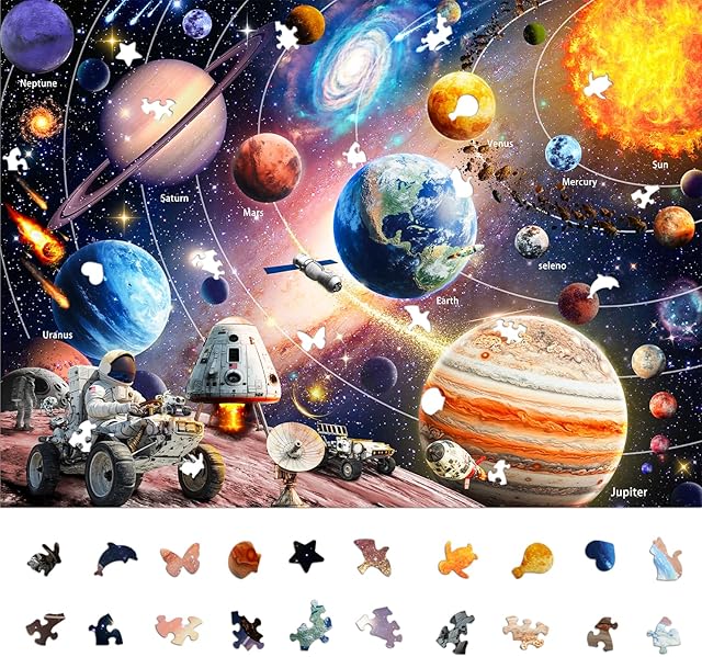 The 1000-Piece Space Explorer Puzzle: Glow-in-The-Dark Astronaut Adventure, Solar System Jigsaw Puzzle, Challenging Colorful Cosmic Puzzles for Adults, Outer Galaxy, Finished Size 26.6x19.2