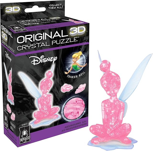 The BePuzzled, Disney Tinkerbell Original 3D Crystal Puzzle, Perfect for Puzzlers Ages 12 and Up, Challenging to Complete and Beautiful to Display, Collect Them All