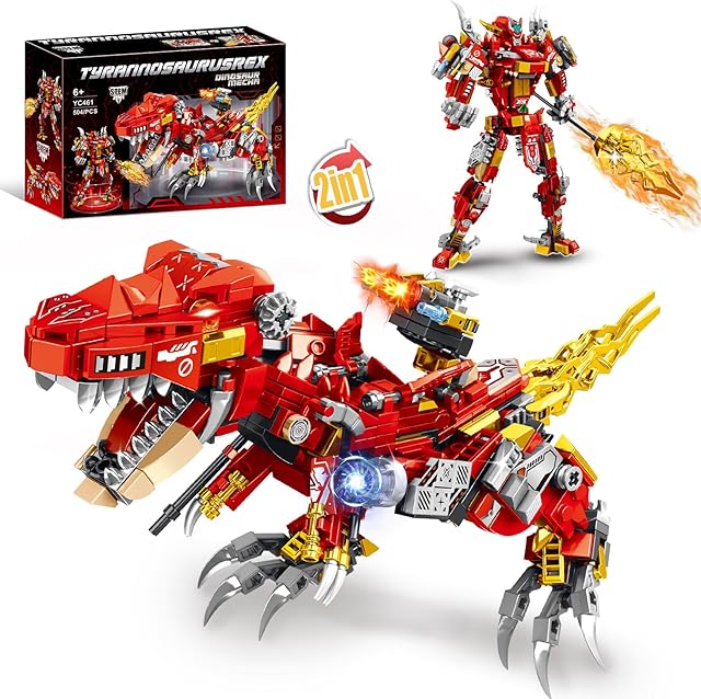 The STEM 2 in1 Tyrannosaurus Dinosaur Building Kits, Compatible with Dinosaur Set, Transforming Mech Robot Building Sets for Adults, Educational Gift Toy for Kids Boys 6-10 (504 PCS)