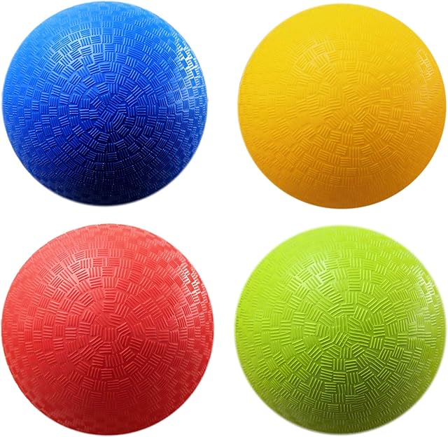 The AppleRound 4-Pack of 5 Inch Small Playground Balls for Toddlers Kids with Air Pump - Kickball, Handball for Outdoor Kindergarten Preschool Games