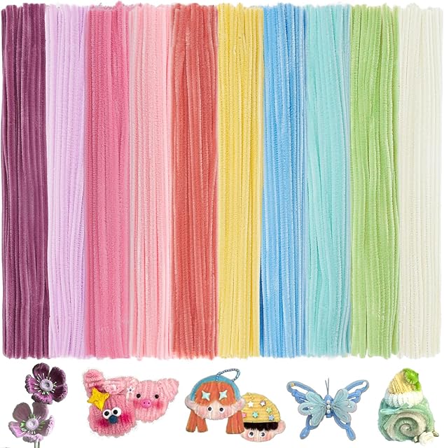 The 500Pcs Pastel Pipe Cleaners Craft Bulk, 12'' Long 0.3'' Thick Fluffy Chenille Stems Fuzzy Sticks Flowers Set for DIY Art Creative Kids Crafts Party Decorations (10 Macaron Colors)