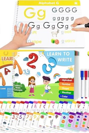 The Preschool Learning Activities Workbook, Handwriting Practice Book for Kids, Reusable Toddler Activity Book, Kindergarten Educational Learning Toy with Alphabet Shapes Numbers, Gift for Kids Ages 3-6