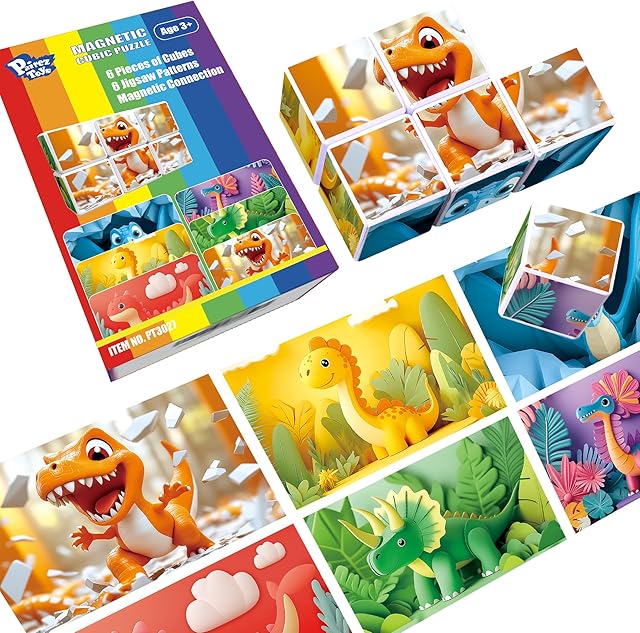 The Magnetic Blocks for Toddlers, Dinosaur Theme Magnet Puzzle for Kids, Montessori Toys for 1+, Sensory Toys for Boys & Girls Ages 3 4 5 6