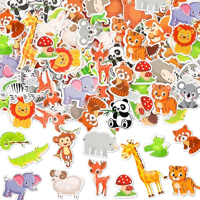The JULBEAR 300 Pieces Animals Foam Stickers Bulk Self-Adhesive Cartoon Forest Animals Reward Stickers for Arts Crafts Animals Forest Theme Party Favors Decoration Home Classroom Teaching DIY Supplies