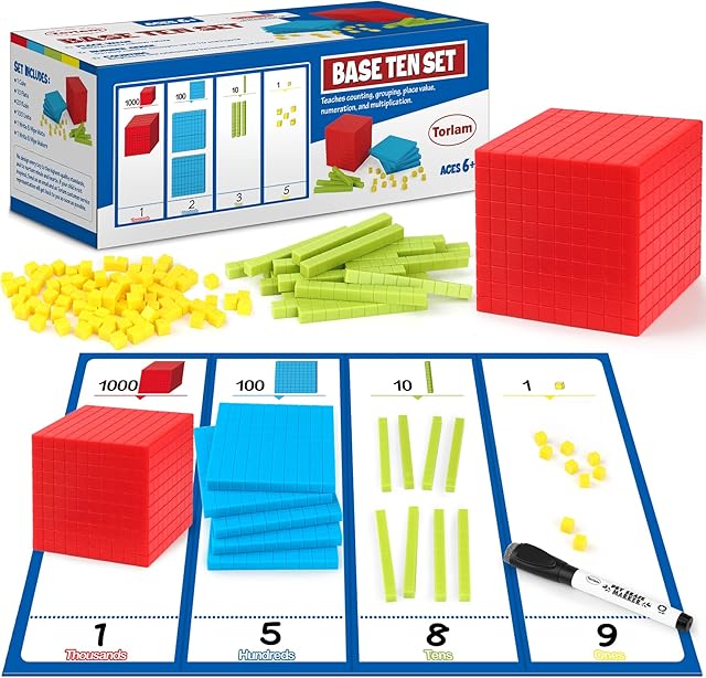 The Torlam 131 PCS Base Ten Blocks for Math - Place Value Blocks, Plastic Base 10 Math Manipulatives 1st Grade, Math Counters, Math Cubes, Counting Cubes for Kids Kindergarten Math