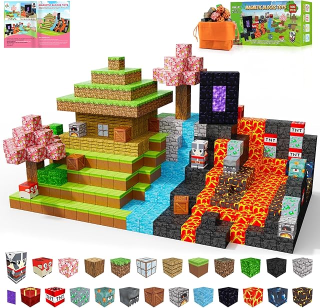The Magnetic Blocks, 100PCS Build Magnet Magic Portal Set, Build with Cubes Tiles, STEM Building Game Sensory Surprise for Toddlers Kids 3+ Year Old