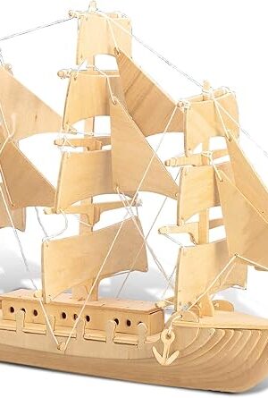 The Puzzled 3D Puzzle European Sailing Boat Wood Craft Construction Model Kit, Educational DIY Wooden Toy Assemble Model Unfinished Crafting Hobby Puzzle to Build & Paint for Decoration 80 Pieces Pack