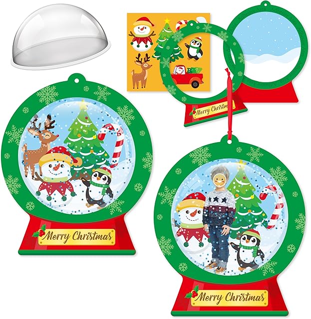 The WATINC Christmas DIY Shaking Ornament Snow Globe Craft Kit, 20Pcs Winter Snowglobe Hanging Ornaments with Glitter Sequins Sugar Papers, Snowman Tress Hanging Craft Decor for School (Merry Christmas)