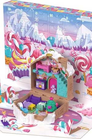 The Polly Pocket Doll Advent Calendar, DIY Gingerbread House Playset with 24+ Surprises, Dollhouse Furniture, and Holiday Accessories