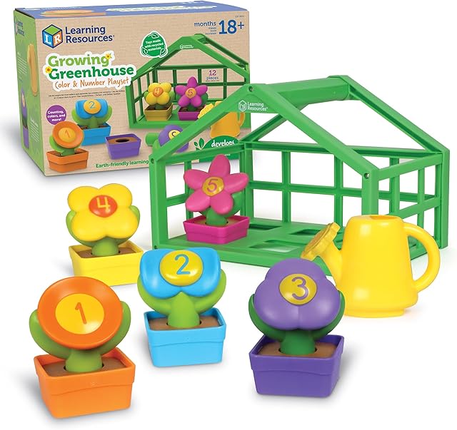 The Learning Resources Growing Greenhouse Color & Number Playset, Preschool Learning Activities, Montessori Toys, Easter Toys, Ages 18 Month+, 12 Pieces