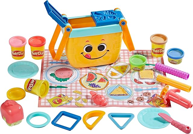 The Play-Doh Picnic Shapes Starter Set, Preschool Toys for 3 Year Old Girls & Boys, Play Food, 12 Tools & 6 Modeling Compound Colors