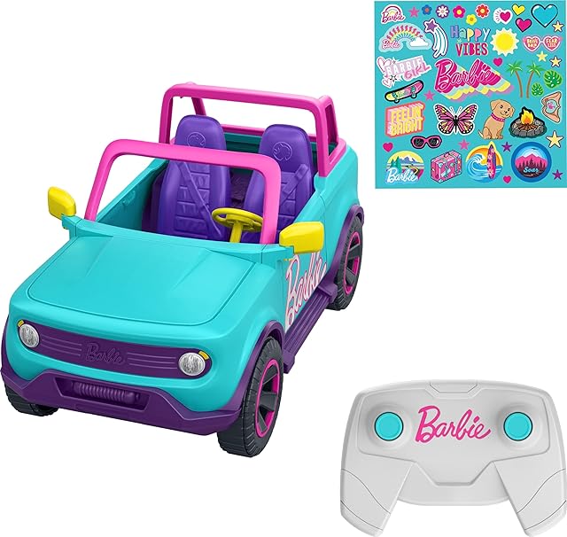 The Barbie Hot Wheels RC SUV, Remote-Control Pink Vehicle That Fits 2 Fashion Dolls & Accessories, Includes Kid-Applied Stickers for Customization