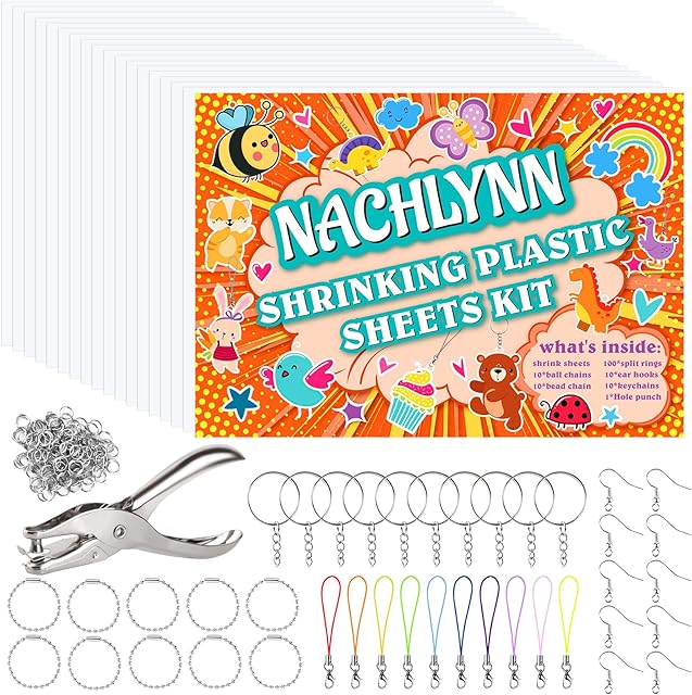 The NACHLYNN Shrinky Plastic Sheets Kit 171Pcs Christmas Heat Shrink Sheets Shrinky Art Dink Keychain Kit for Kids Crafts Making Christmas Party Favors Supplies (Conventional)