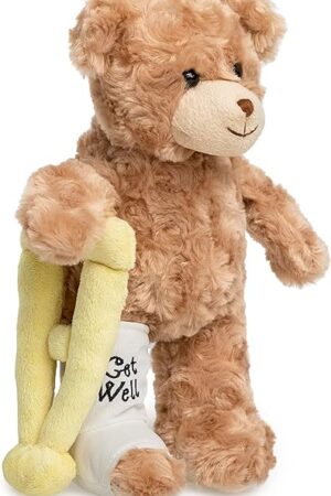 The Recovery Bear Gifts for Kids and Adults, Teddy Broken Arm Broken Leg, Get Well Stuffed Animal Teddy Bear with Left or Right Arm Cast Sling 10.5 inches (Broken Leg Teddy Bear)