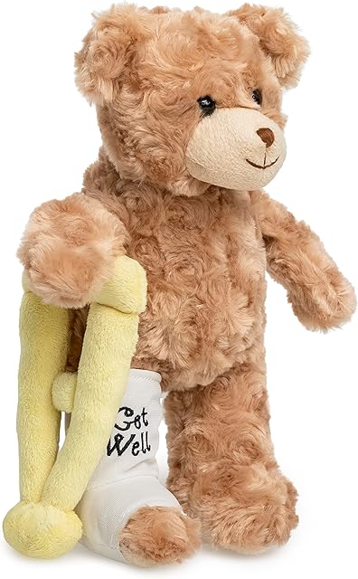 The Recovery Bear Gifts for Kids and Adults, Teddy Broken Arm Broken Leg, Get Well Stuffed Animal Teddy Bear with Left or Right Arm Cast Sling 10.5 inches (Broken Leg Teddy Bear)