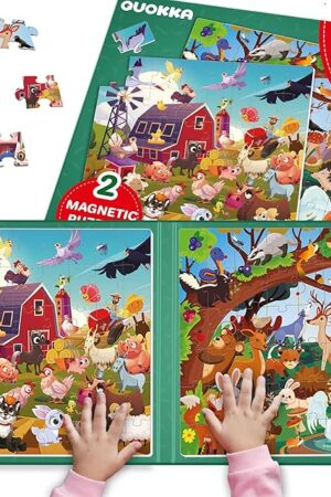 The QUOKKA Magnetic Puzzles for Kids Ages 3-5 - 2x48 Travel Puzzles Games for Toddlers 3-4 Years Old - Activities Car Toy for Boys and Girls 4-6 yo - Farm & Forest Animals Learning Magnet for Road Trip