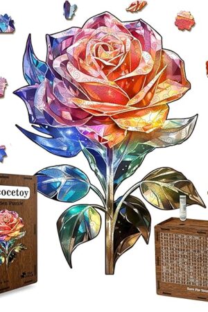 The Rainbow Rose Adult and Youth Wooden Puzzle, Unique Irregular Animal Puzzle，Unique Shape Animal Adult Puzzles, Irregular Wood Puzzles Creative Gift for Adults and Kids Family Game