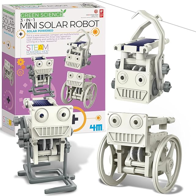 The Green Science - 3-in-1 Mini Solar Robot Toys - STEM Toys Educational Kit for Kids - Solar Powered Climbing, Walking & Running Robots - DIY Science Experiment Toy for Learning & Fun