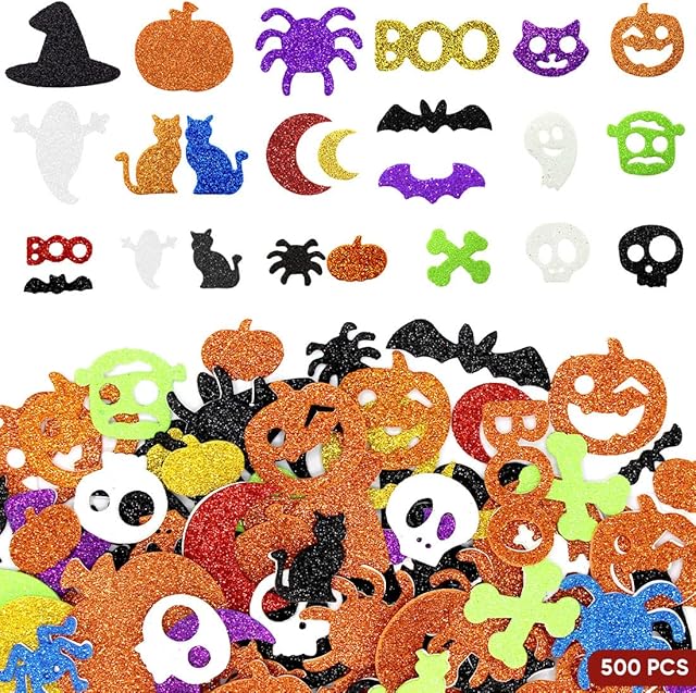 The 500 Pcs Halloween Foam Stickers Self Adhesive Glitter Foam Stickers for Kids Arts and Craft Supplies