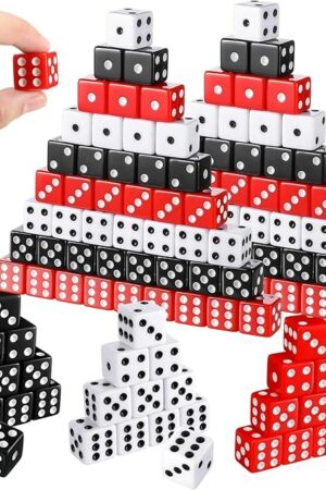 The Poen 150 Packs Standard Game Dices Bulk 16mm Acrylic Casino Dice D6 for Board Activities, Birthday Party Supply(Black, Red, White,Square Corner)