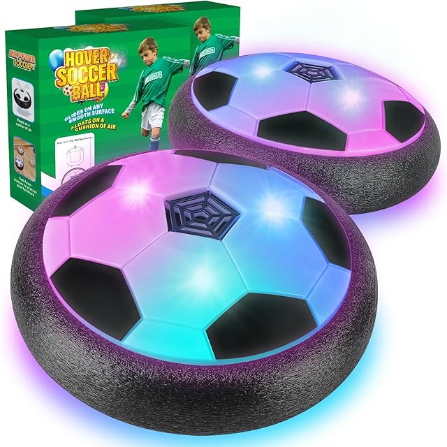 The 2 Pack Hover Soccer Ball with 8 Pcs Batteries, Air Floating Soccer Toy with LED Lights and Foam Bumper, Indoor Games for Kids 4-8-12, Toys Gifts for 3 4 5 6 7 8 9 Year Old Boys Girls