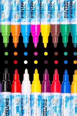 The PINTAR | 24 PACK | Oil Based Paint Markers | Oil Paint Pens For Rock Painting,Glass, Wood, Plastic, Canvas, Paper, Metal, Ceramic, & Fabric | 20 Medium Tip & 4 Fine Tip