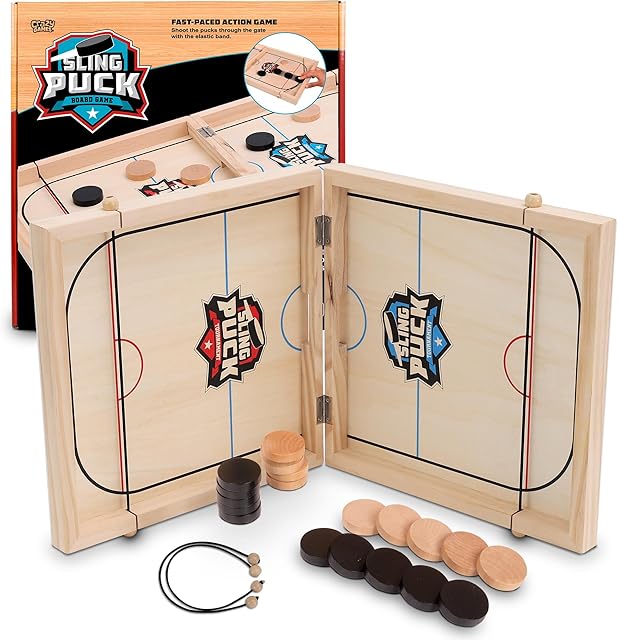 The Fast Sling Puck Table Board Game I Wooden Family Indoor Two Player, Table Games for Family - Top Hockey for Adults & Kids, Competitive Parties for Fun