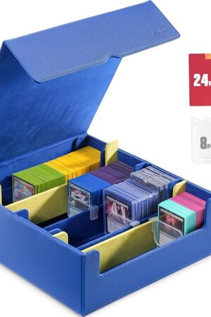 The ProCase Trading Card Storage Box, 3400+ PU Leather Card Deck Box with 3 Adjustable Space Dividers，Design for Sleeves & Toploader, Fit Magic Game Cards，Sport Cards，PTCG，TCG - Blue