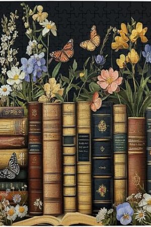 The Retro Wild flowerss Puzzles for Adults 500 Pieces,Wild flowerss Pages Jigsaw Puzzle, Vintage Book Puzzles for Book Lover,Plant Floral Flowers Puzzle As Home Decor,Classic Wooden Puzzle