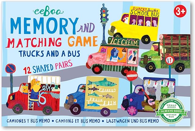 The eeBoo: Trucks and a Bus Little Memory Matching Game, Developmental and Educational, Sharpens Recognition, Concentration and Memory, Perfect for Ages 3 and up