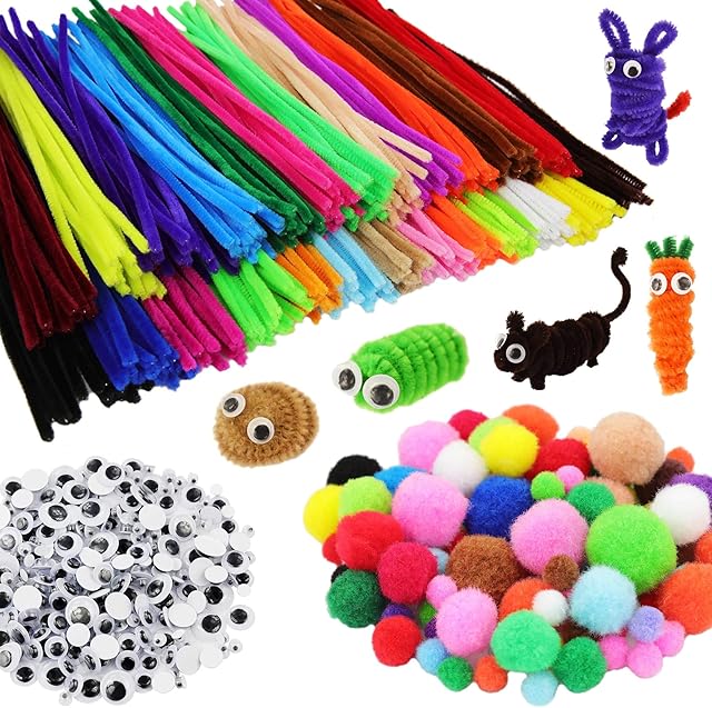 The 862 Pieces Art & Craft Supplies Set DIY Activities & Parties Pipe Cleaners Craft Set 200 Pcs Pipe Cleaners 454 Pcs Pom Poms 208 Pcs Wiggle Eyes Self Adhesive