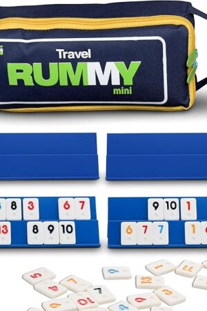The Point Games Classic Mini Rummy Game Set with 4 Exclusive Folding Playing Racks in Super Durable Travel Bag, for 2-4 Players Great Gift for Adults and Kids