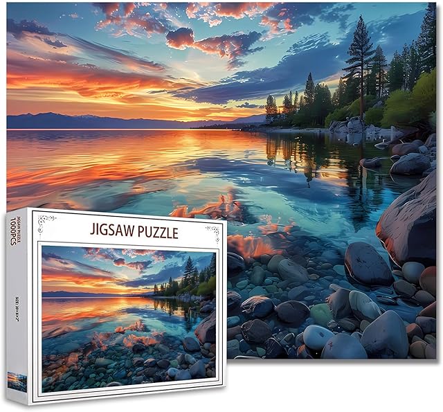 The Lake Tahoe Landscape Jigsaw Puzzle 1000 Pieces Puzzles for Adults, Stunning Sunset Scenery Jigsaw Puzzles for Challenging Family Activity Games DIY Puzzle for Home Wall Decor - 20 x 27 Inches
