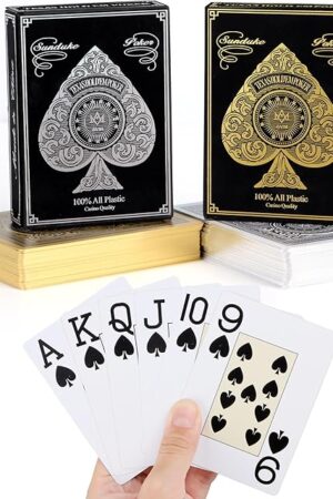 The Plastic Playing Cards,Waterproof Cards,Deck of Cards,Jumbo Large Print Playing Cards for Adult Senior,Premium Poker Card Set for Fun Pool Beach Party Card Games,Metallic Gold & Silver(2 Pack)