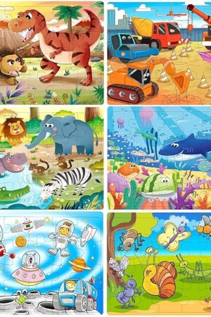 The Puzzles for Kids Ages 3-5, 24 Piece Colorful Wooden Puzzles for Toddler Children Learning Educational Puzzles Toys for Boys and Girls (6 Packs)