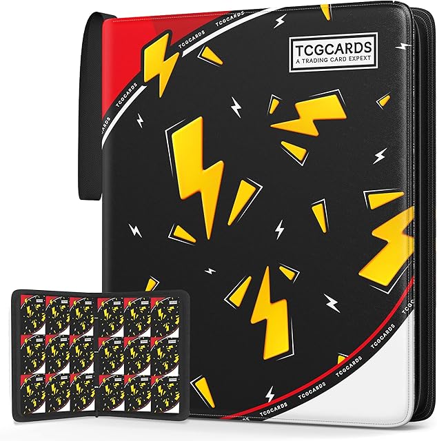 The Trading Card Binder 9 Pocket,Card Binder 900 Pockets Card Book Holder Cards with 50 Removable Sleeves,3-Ring Zip Design MTG/TCG/Sport Collectible Trading Card Albums Gifts for Boys and Girls (Black)
