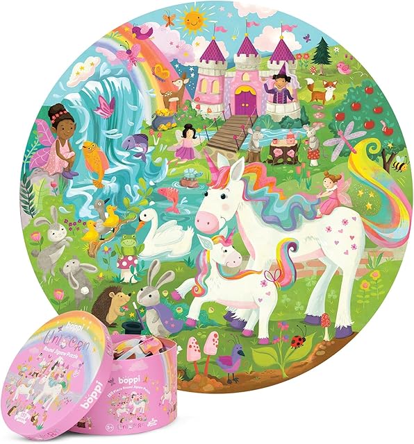 The Unicorn Jigsaw Puzzle for Kids Ages 5-8 - 150 Piece Round Unicorn Kids Puzzles - Princess Puzzle with Fairies and Animals Made with 100% Recycled Card by boppi