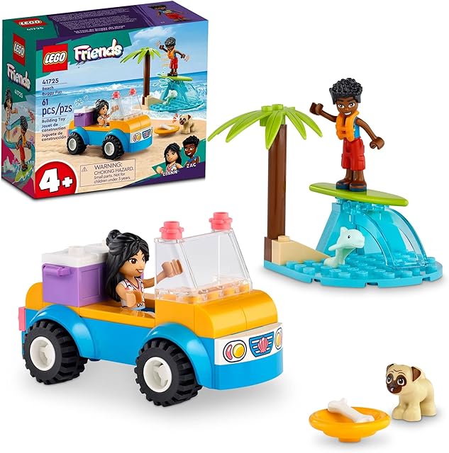 The LEGO Friends Beach Buggy Fun 41725 Building Toy Set, Creative Fun for Toddlers Ages 4+, with 2 Mini-Dolls, Pet Dog and Dolphin Figures, a Beach Buggy Toy Car and Accessories